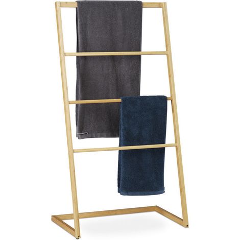 Porte-serviettes sur pieds, échelle escalier 4 barreaux, serviette bain douche, HxlxP 110 x 60 x 35 cm, nature (1/5)