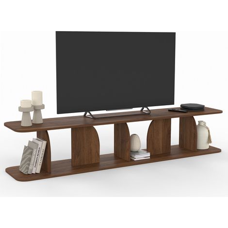 Meuble TV 180 cm japandi EDITH bois effet noyer (1/5)