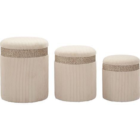 Pouf Contenitore Ghanzi, set da 3, Forma Rotondo, Materiale Struttura in Tessuto, 41x41x50h cm Beige