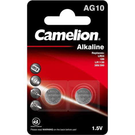 Camelion AG10/LR54/LR1130/389 Pile bouton alcaline 2 pièces. (1/2)