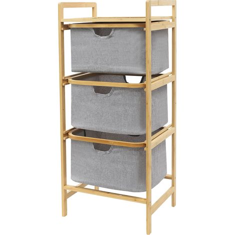 Panier à linge 3 niveaux, design gain de place, construction en bambou durable, GRIS (1/2)