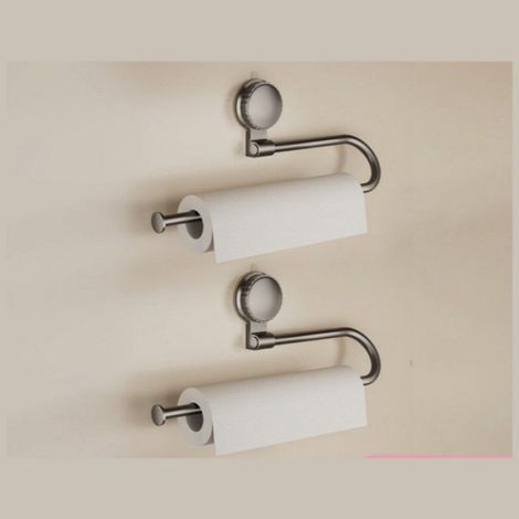 Porte-papier toilette à ventouse, sans perçage, gris 34x9 cm, rangement pour lingette, cuisine et salle de bain (1/4)