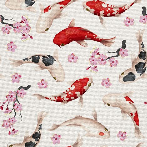 Outdoor dekostoffe oxford - Motiv Koi-Fische und Sakura I DX636 (1/5)