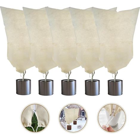 5pcs Housse de Protection Plante en Tissu Non Tissé Épaissi 80x120cm avec Cordon de Serrage, Couverture Hivernale Anti-Gel et Isolante pour Jardin (1/2)