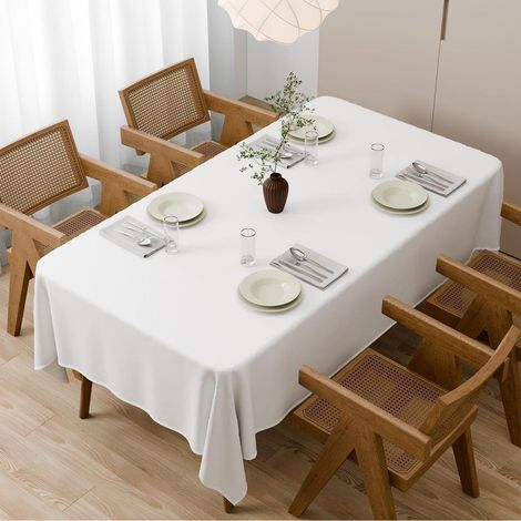 Nappe blanche rectangulaire 140x240cm, lavable, polyester, antitache