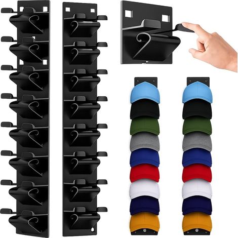Juego de 2 colgadores para gorras de béisbol, estante de pared, especialmente diseñado para sombreros, diseño anticaída, perchero de pared. (1/4)