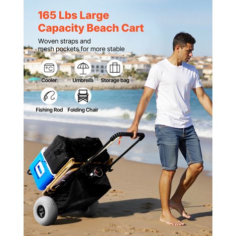 Chariot de plage avec grandes roues pour le sable, porte-bagages 510 x 370 mm, chariot de transport pliable avec roues ballon de 22… (1/5)