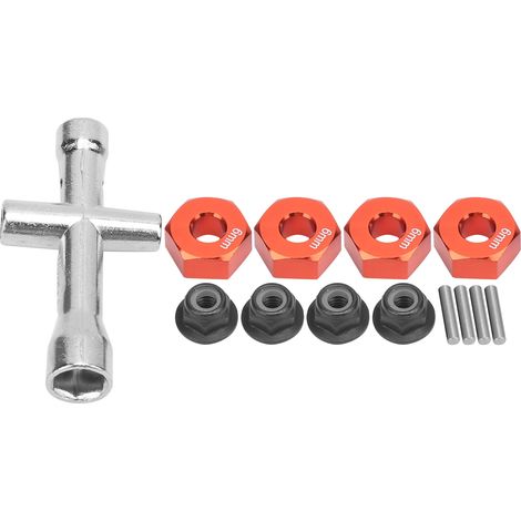 Jeu d'adaptateurs de moyeu hexagonal 12mm, écrous à collerette M4 de 6mm d'épaisseur, clé en croix pour voiture RC 1/10, rouge (1/5)