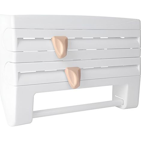 Étagère de rangement multifonctionnelle pour ustensiles de cuisine, support mural 4 en 1 pour bouteilles de sauce, distributeur de film alimentaire et de papier aluminium avec porte-épices, étagère po (1/5)