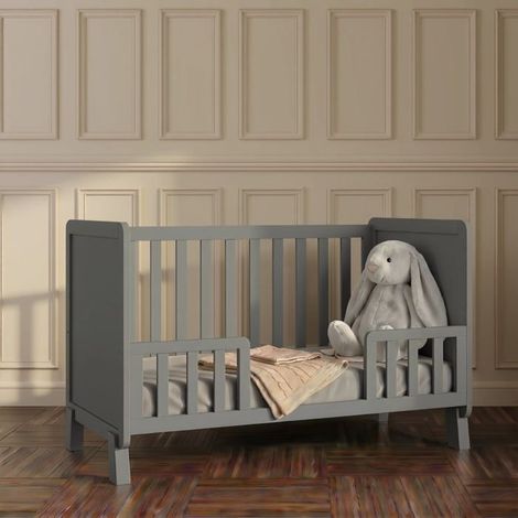Lit bébé Gris 120x60 cm avec Matelas en Mousse,Lit evolutif Bebe barrière de sécurité en Bois (1/5)
