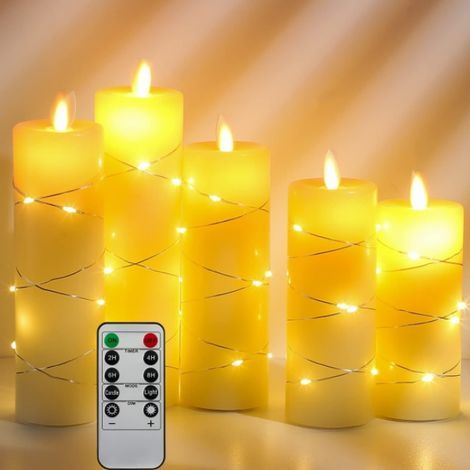 LED-Kerze, batteriebetriebene Kerze mit integrierter Schnur, 5 Stück (1/5)