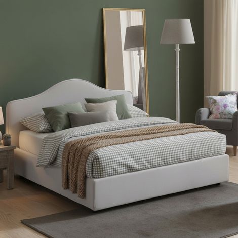 Talamo Italia Cama matrimonial Isotta, Cama contenedor con revestimiento de tela, 100% Made in Italy, Apertura frontal, adecuado para colchón Cm 160x200, Blanco, con embalaje reforzado (1/4)