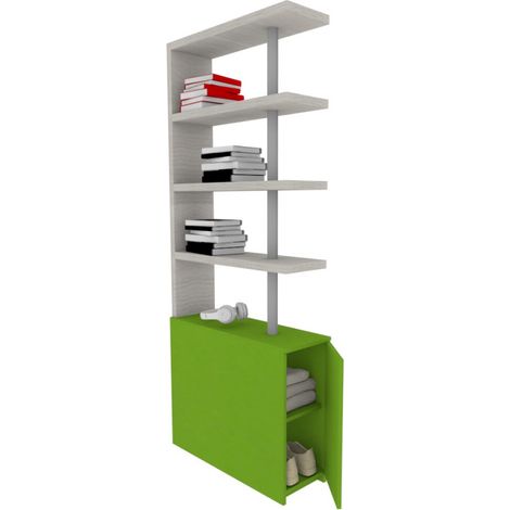 Comodino libreria salvaspazio con design moderno - Narciso - Rovere rock e Verde mela (1/5)