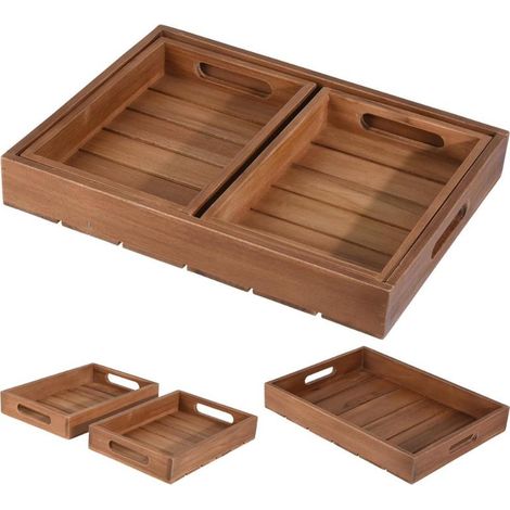 BANDEJAS MADERA 39/26 CM 3 PIEZAS LOTE 3 (1/3)