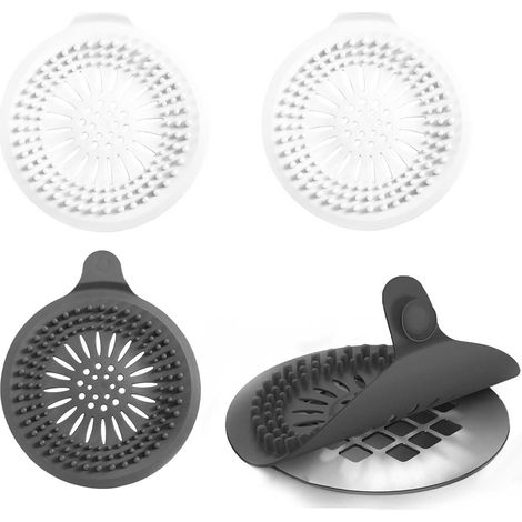 Filtre Evier, 4 Pièces Filtre Douche Cheveux, Anti Cheveux Douche avec Ventouse, Antiblocage, Siphon Silicone, Filtre D'évier (1/5)