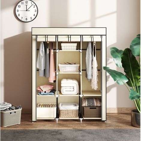Armadio guardaroba in tessuto 125 x 43 x 162,5 cm crema con vano contenitore FloraGrace (1/5)