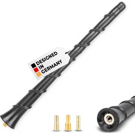 HEYNER® Dachantenne Spiral Fat 23 cm universal  Radio AM FM DAB+ schwarz + M5 M6 M7 Adapter-Set Auto Antenne Fiberglas Autoantenne Ersatzantenne kurz