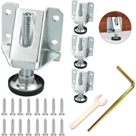 4 pièces Pieds réglables en Hauteur Pieds de Meuble réglables M10 Pieds de nivellement Robustes Pieds d'armoire avec vis et clés pour Tables, armoires, Meubles, étagères (1/5)