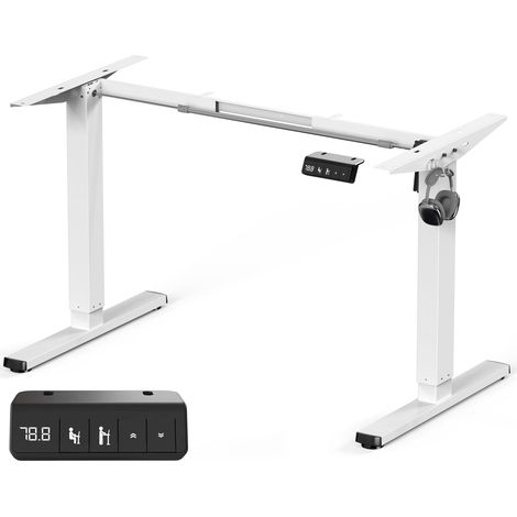Bureau électrique réglable en hauteur avec moteurs puissants, cadre de bureau réglable en hauteur, avec fonction anti-collision et commande à mémoire de forme, blanc (1/5)