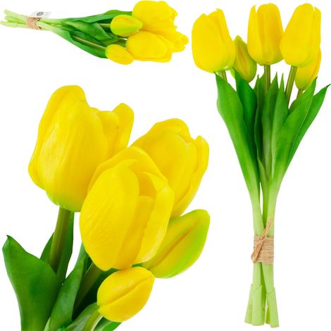 CV17692-3 RAMO DE TULIPANES DE GOMA REALISTA AMARILLO
