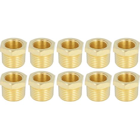 Raccord de tuyau fileté en laiton, 1/2 NPT mâle X 3/8 femelle, adaptateur, douille hexagonale pour eau, huile, gaz naturel, 10 pièces. (1/5)