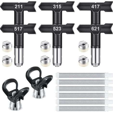 6 Pièces Buse de Pulvérisation Airless et 60 Mesh Éléments de Filtre,Buse airless pour Pistolet à Peinture Haute Pression(211,315,417,517,523,621) (1/4)