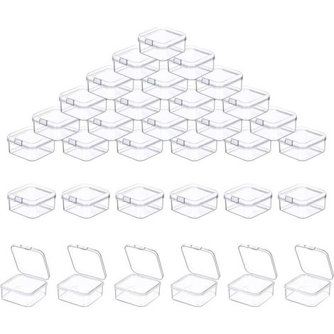 50 Pièces Petite Boite de Rangement, 3.5 3.5 1.8cm Mini Boite Rangement Plastique avec Couvercle, Boite de Rangement Transparente pour Petits Objets et Autres Projets D'artisanat (1/2)