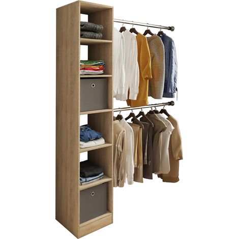 Dacho2 armoire de rangement étagère avec 2 x barre de suspension 6 tablettes chêne décor.