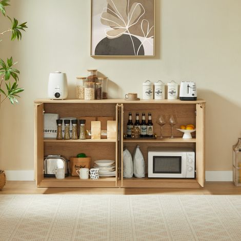 Buffet de rangement moderne avec ouverture par simple pression, charnières à fermeture progressive et fixation murale anti-basculement – Commode de chambre (1/3)