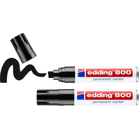 Edding - Lot de 2 Marqueurs permanents E800 XL noir - pointe extra large - pour marquer et écrire sur presque tous les matériaux (1/5)