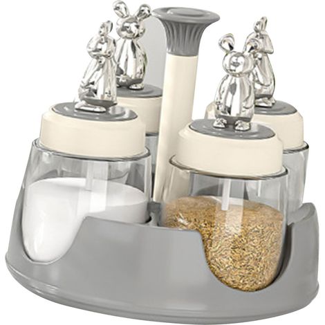 Porte-épices rotatif, salière avec couvercle, flacon en verre pour épices, idéal pour la cuisine, le restaurant et la maison (gris). (1/5)