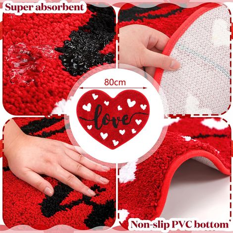 Tapis de salle de bain pour la saint-valentin, tapis de porte, de douche, d'amour, décoration de salle de bain, en forme de cœur antidérapant, lavable (1/5)