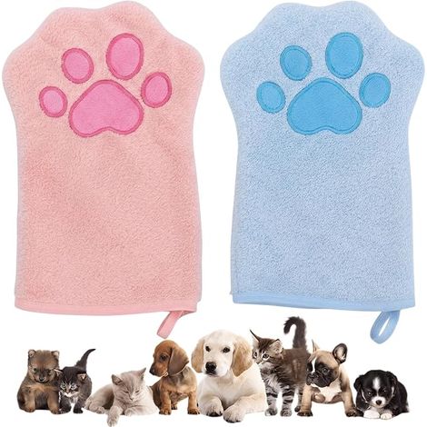 Set di 2 asciugamani in microfibra ultra assorbenti per cani e gatti - Asciugatura rapida e morbidi per gli animali domestici - Confezione blu e rosa. Ideali per il bagno e la pulizia delle zampe (1/5)