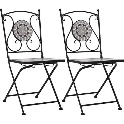 Mosaic Bistro Chairs 2 pcs Grey vidaXL