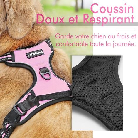 Hundegeschirr Größe M, pink, Anti-Zug-Weste mit Reflektoren, verstellbar, mit Leinenbefestigung vorne, ideal für Wanderungen und Autofahrten, geeignet für Französische Bulldoggen und Australian Shephe (1/4)