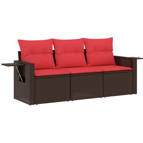 3-teiliges Gartensofa-Set mit Kissen, braun, Polyrattan vidaXL (1/5)