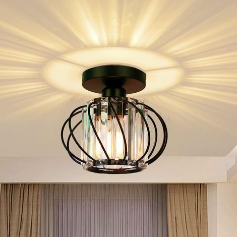 Modern Crystal Ceiling Light Fixture- Industrial Mini Semi Flush Mount Ceiling Lighting LED Crystal Chandeliers Fitting for Kitchen Hallway Dining Rooms Living Room - Black (1/5)