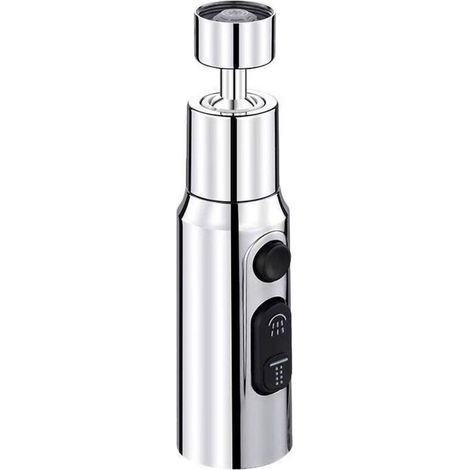 Tête de pulvérisation pour robinet de cuisine à 3 fonctions Rallonge de robinet pivotante à 360° pour évier de cuisine Adaptateur de pulvérisation pour robinets Pulvérisateur de rechange (argent) (1/4)
