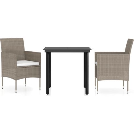 Ensemble à manger de jardin avec coussins 3 pcs，Salon de jardin Beige et noir CFW64590 (1/5)