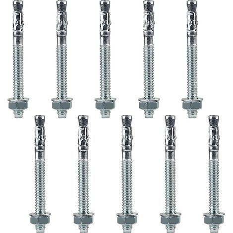 10 Goujon D'Ancrage M10, Acier Carbone Galvanisé 90mm, Pour Béton Maçonnerie, Fixation Lourde Bâtiment (1/5)