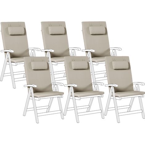 Conjunto de 6 cojines para silla de jardín asiento y respaldo acolchado con reposacabezas gris pardo Java/Amantea Premium