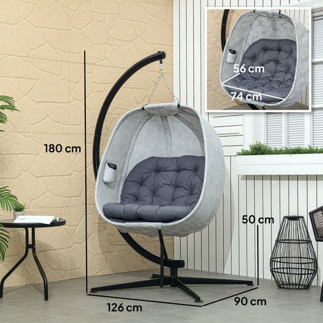 Fauteuil suspendu d'extérieur en forme d'œuf, balancelle pliable avec support, coussins d'assise, hamac pour 1 personne, fauteuil à bascule d'intérieur/extérieur, terrasse, jardin, gris (1/5)