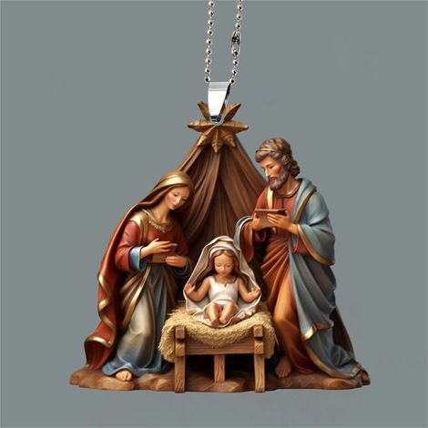 Nativity Scene - Acrylic Ornament - 8 cm x 8 cm - For Car Mirror Home Tree Decoration - 2 Pieces (1/5)