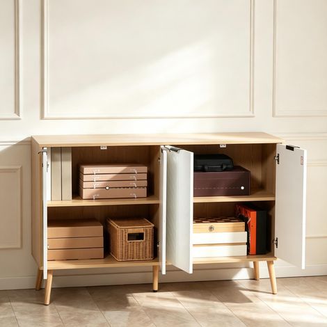 Armario de almacenamiento elegante con mucho espacio, aparador de cuatro puertas, elegante mesa baja (solo con armario de almacenamiento) (1/5)