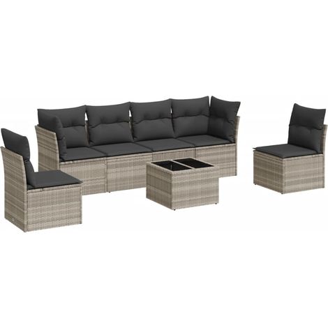 Maison Exclusive - Set Divani da Giardino 7pz con Cuscini Grigio Chiaro Polyrattan (1/3)