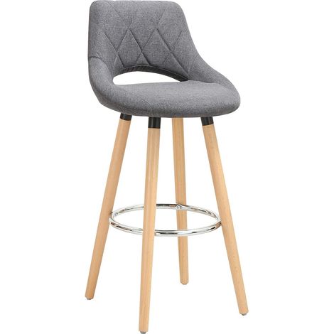 Woltu – Tabouret de bar en lin et bois massif avec dossier et repose-pieds – Hauteur d'assise 70 cm – Dimensions 43x43 cm – Charge 100 kg – Gris foncé (1/4)