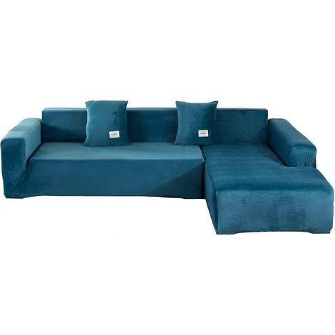 Ensemble de housse de canapé 2 pièces MIFXIN, housse de canapé d'angle en velours élastique, housse de canapé d'angle extensible, comprend 4 taies d'oreiller (1/4)