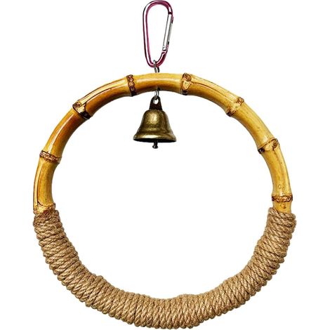Vogel-Ringschaukel, Bambus-Papageien-Ringschaukel – Vogelzubehör mit Vogelglocke, Seil, Ringschaukel, Sitzstange für Papageien, Sittiche, Sittiche, Kakadus