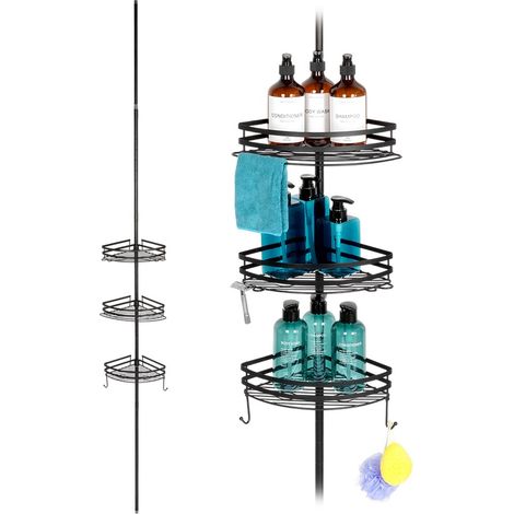 Verstellbarer Eckkorb aus schwarzem Metall für Dusche und Badezimmer