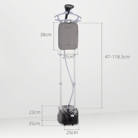 Défroisseur vapeur vertical 1950 W 32g/min, réservoir d'eau 2 L, tige télescopique, 11 températures réglables, noir (1/5)